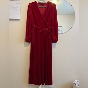 INC international concepts Elegant Dark Red Velvet Faux Wrap Dress